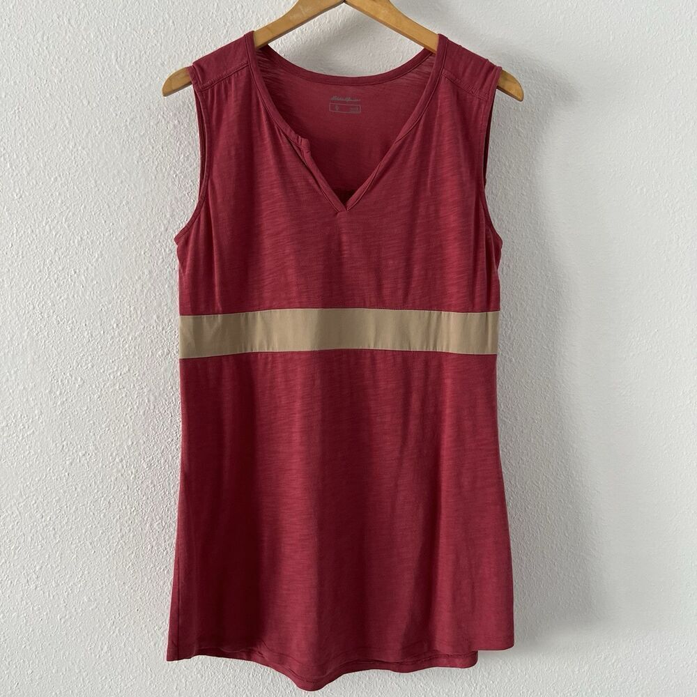 Eddie Bauer Tank Top Womens Large Sleeveless Leather Band Outdoor Knit Tunic